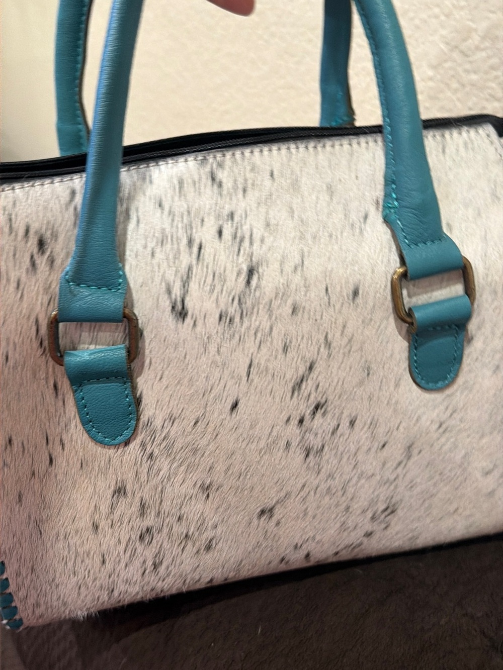 Teal Handle White Speckled Satchel - Women Bags